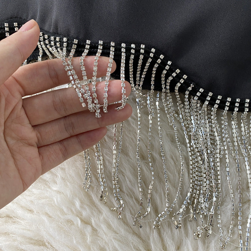 Chain tassel Rhinestone decorative suspender dress  2796