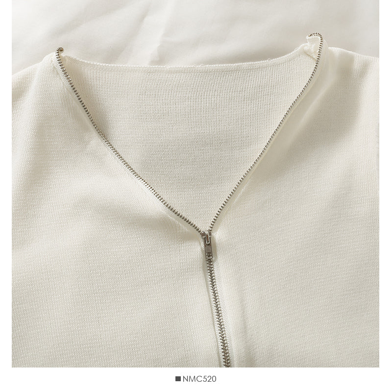 French niche low neck open collarbone zipper short T-shirt  1942