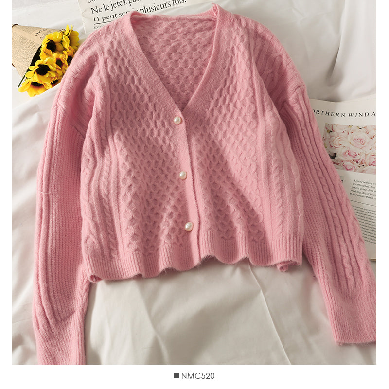 Pullover Damen Plaid lose dünne einfarbige Pullover Korean V-Ausschnitt 1884