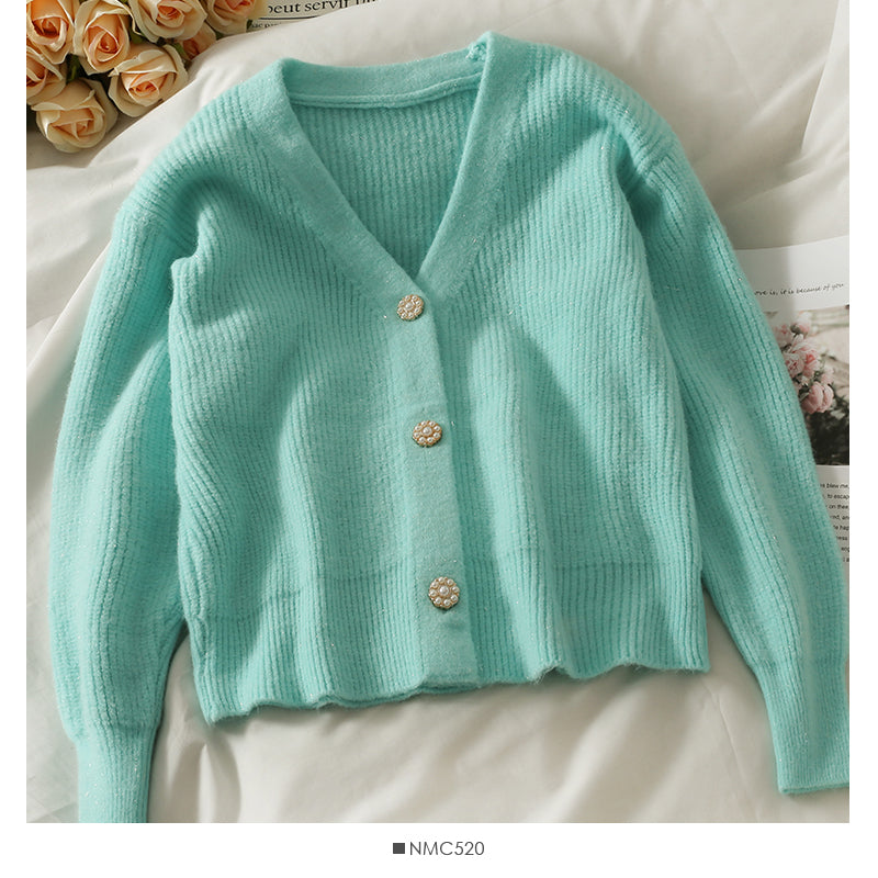 Sweater women's short Versatile Single breasted cardigan  1823