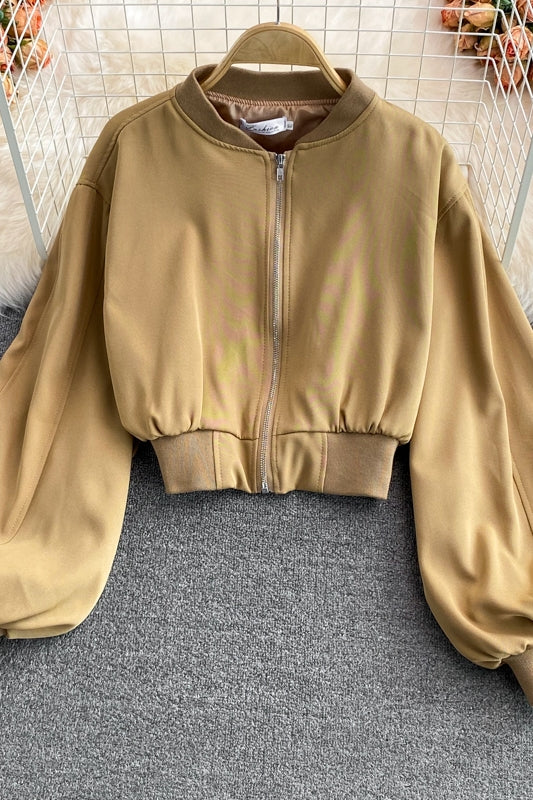 Casual zipper high waist short coat  1650
