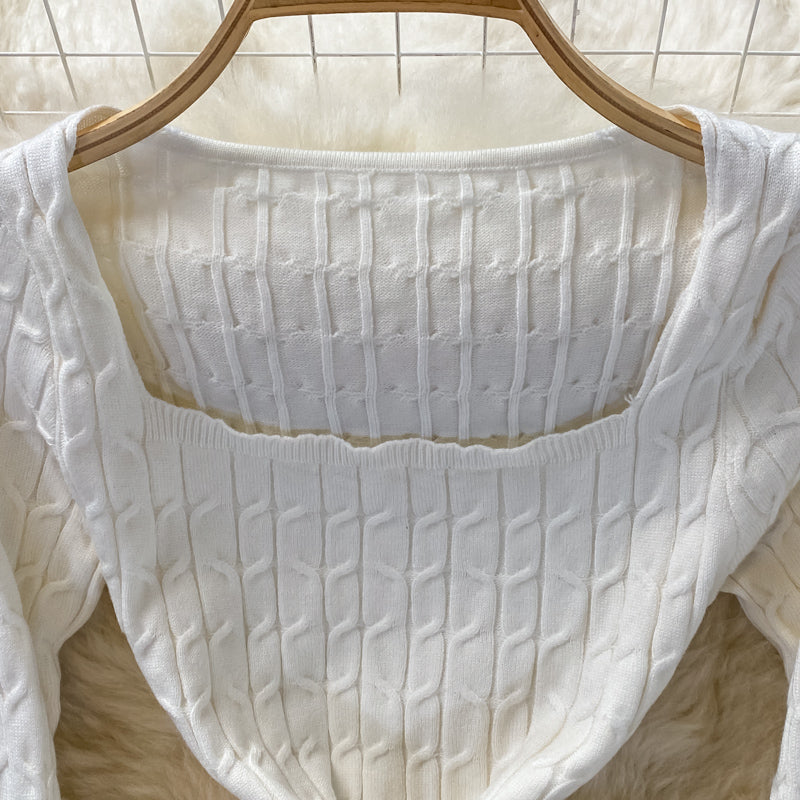 Square neck slim knit dress  3353