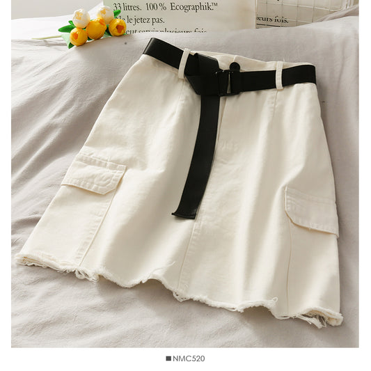 Versatile personalized large pocket skirt with rough edge  2652