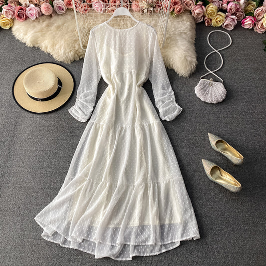 Robe en mousseline à taille étroite et manches longues 3029