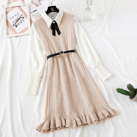 Knitted vest dress children's shirt fashion vest skirt sweater skirt two piece set  2350