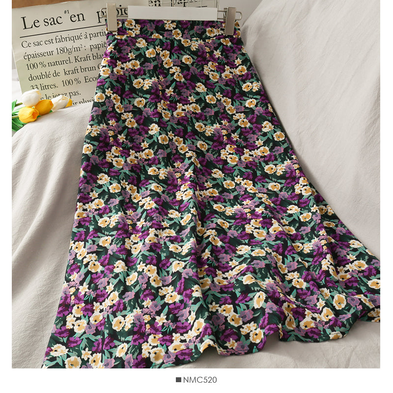 High Waist Hip Wrap Skirt medium length small floral large swing skirt  2504