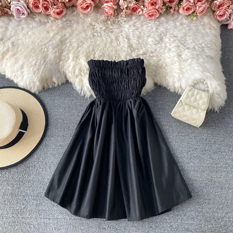 High waist off shoulder pleated strapless dress skirt  3043