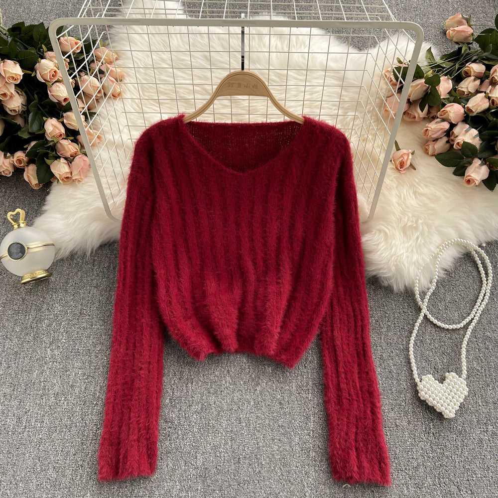 Versatile short Pullover mohair sweater  1615