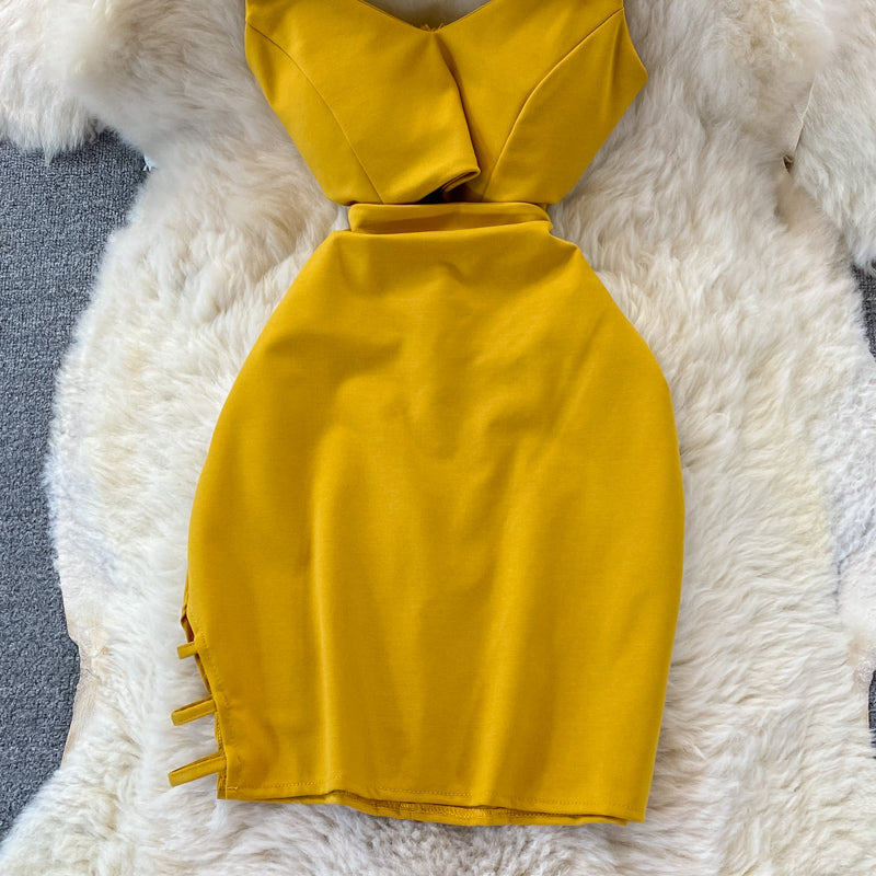 Sexy fashion hollow out waist tight bag hip suspender dress  3359