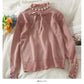Sweet wind nail bead bow tie high neck Pullover Top  1822