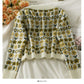 Pullover Damen Vintage bedruckte einreihige Strickjacke mit tiefem Ausschnitt 1836