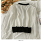 Contrast color stitched Chiffon bubble long sleeve T-shirt for women  1722