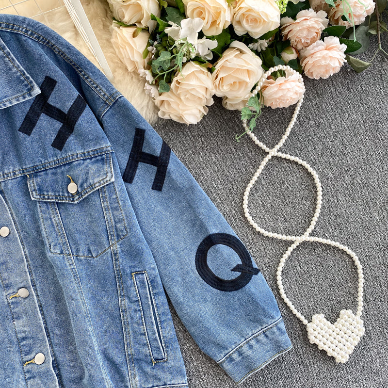 Denim Jacket Women's autumn new embroidery letter loose  1493