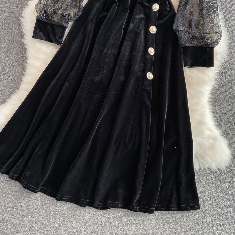 Slim waist, super fairy Hepburn style, large swing long skirt  3095