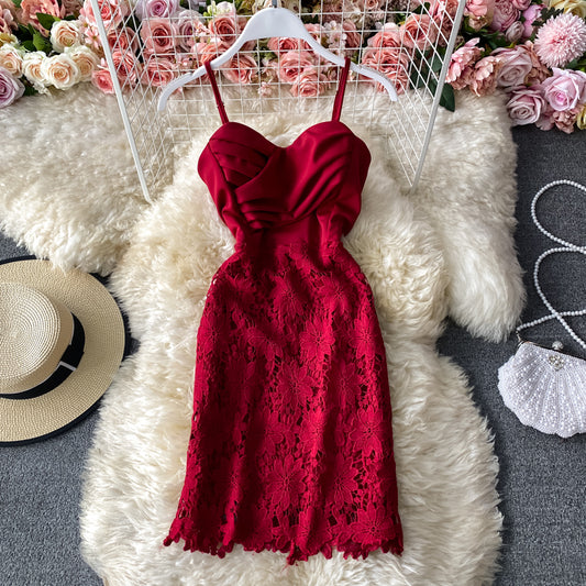 Sexy low cut suspender strapless dress  3283