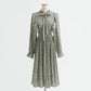 Französisches Vintage-Chiffonkleid mit Rüschen und langen Ärmeln 2257