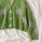 Preppy, floral knit coat, loose, V-neck, spring and autumn cardigan  1442