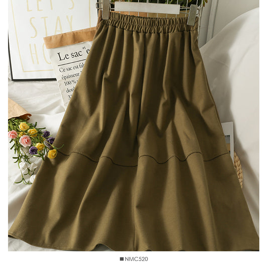 Simple and versatile elastic waist thin stitched skirt for women  2530