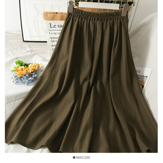 Retro pleated high waist thin mid length skirt for women  2541