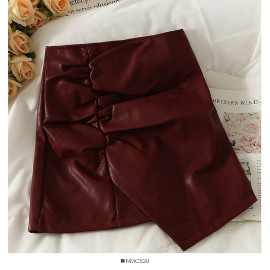 Korean retro pleated irregular high waist skirt  2576