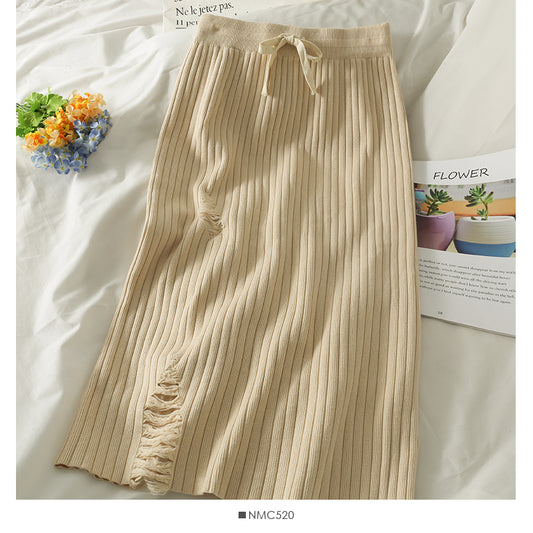 Fashion versatile hole knitted one-step skirt  2647