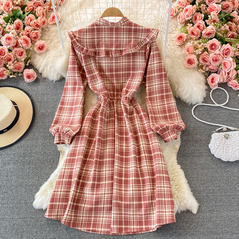 Doll neck bow tie tie mid length dress  3008