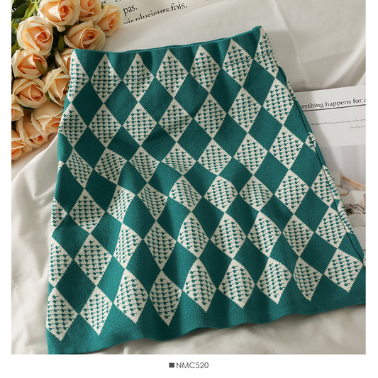 Hong Kong Vintage diamond lattice elastic waist with thin Hip Wrap Skirt  2624