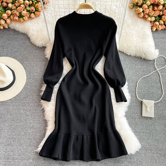 Robe queue de poisson à volants en tricot fin 3016