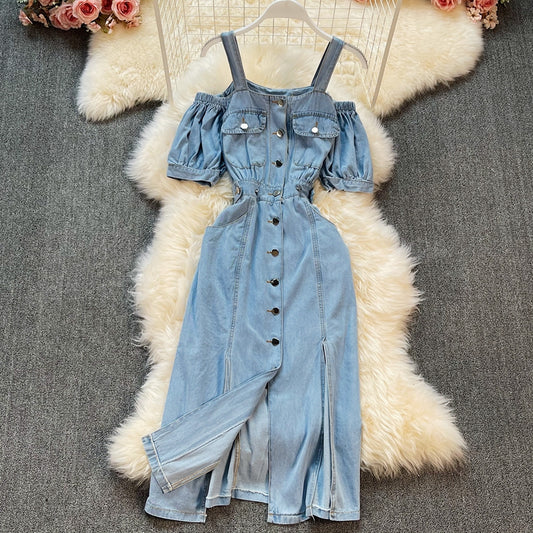 Robe mi-longue à bretelles et épaules dénudées de tempérament 2970