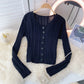 French retro single breasted twist wool sweater long sleeve knitting  1590