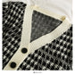 Patchwork bird check long sleeve single breasted cardigan sweater  1911