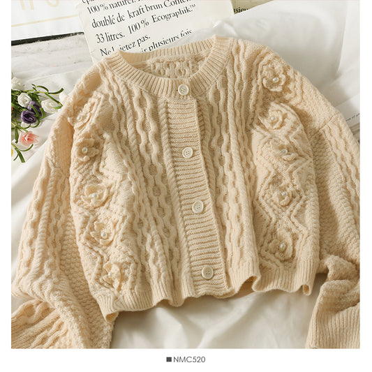 Pullover weibliche Nagelperle dreidimensionale Blume einreihige Strickjacke 1807