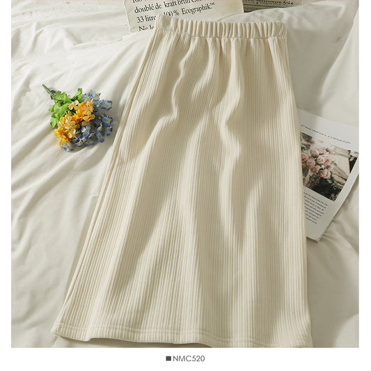 Hong Kong style retro vertical stripe elastic waist thin skirt  2521