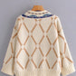 Embroidered pattern V-neck thickened ethnic style sweater loose-fitting sweater for women  1368
