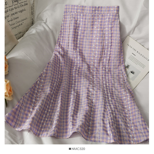 Sweet style print medium length high waist fishtail skirt  2638