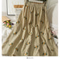 Retro embroidered elastic waist thin medium length A-line skirt  2516