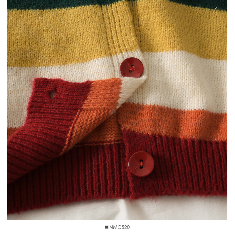 Elegant contrast color stitching stripe loose thin cardigan sweater  1980