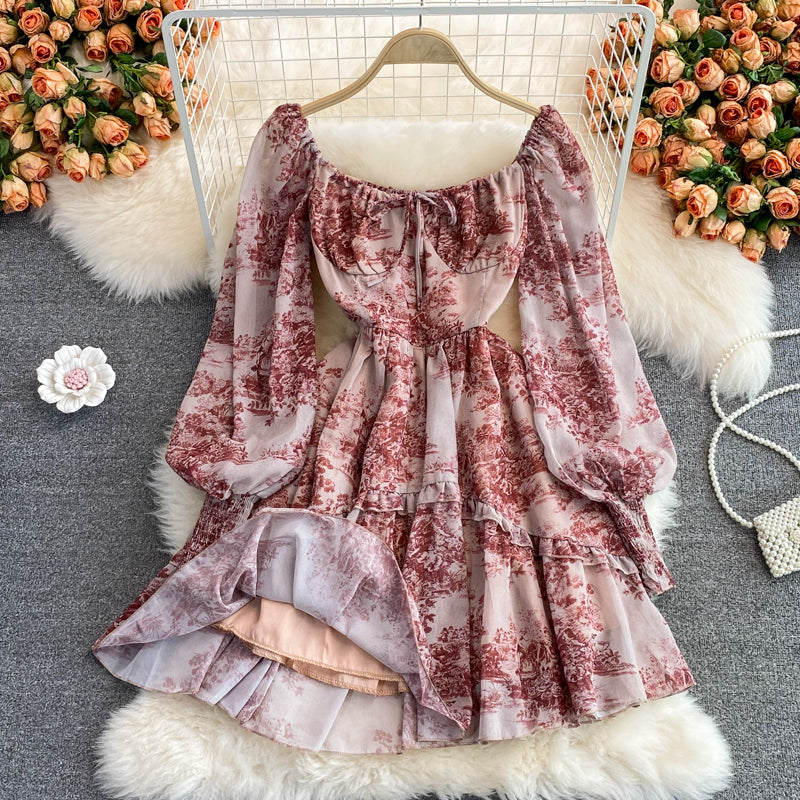 Robe à encolure carrée avec peinture à l'encre rétro 3000