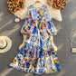 Blue and white porcelain printing gentle dress  3251