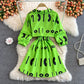 V-neck lettered print dress gentle wind waist sweater skirt  3113