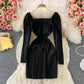 High end light luxury Nail Drill stitched Vintage Hip Wrap Dress  3013