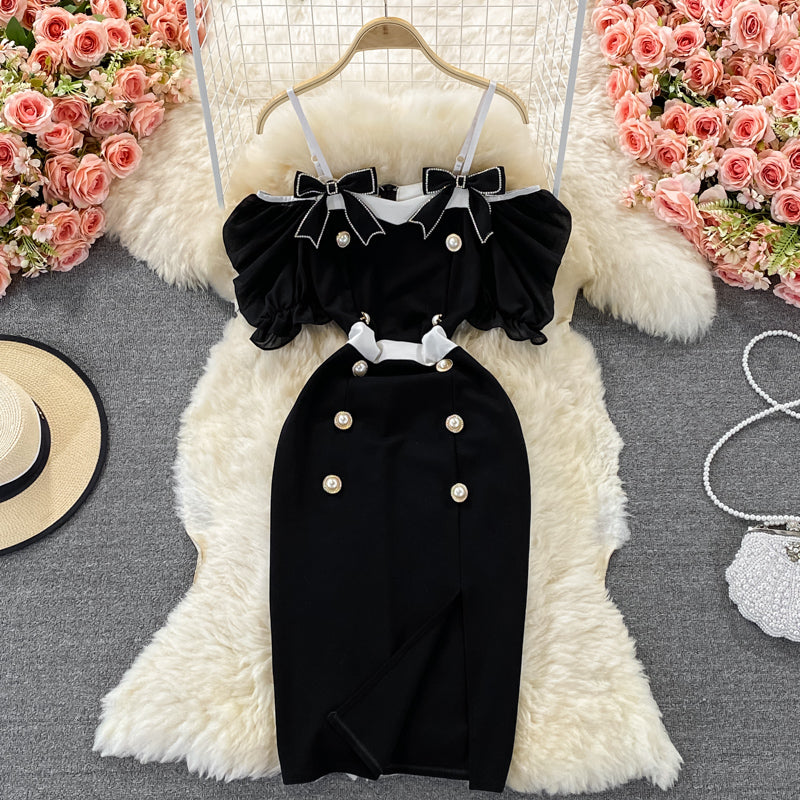 Robe croisée à épaules dénudées, fendue sur les hanches, robe portefeuille 2984