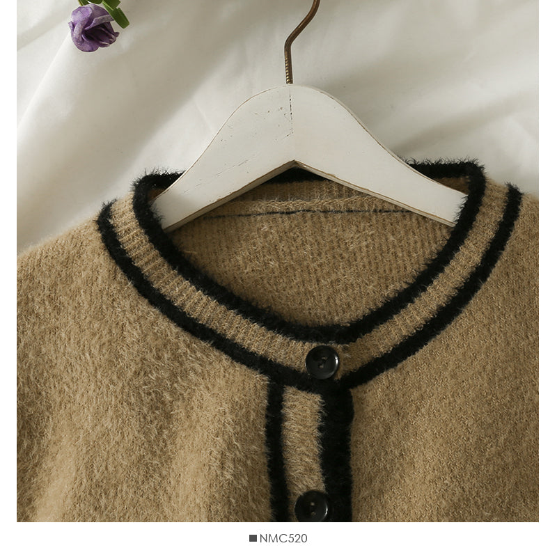 Pullover Damen farblich passender Streifen lose und dünne Strickjacke mit langen Ärmeln 1932