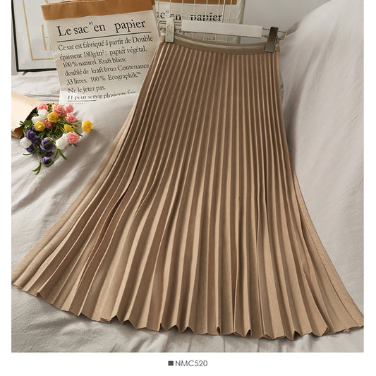 Hong Kong style retro thin medium length organ pleated pleated skirt for women  2658