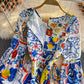 Feines Kleid mit blauem und weißem Porzellandruck 3251