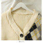 Contrast stitched diamond check single breasted low neck T-shirt  1840