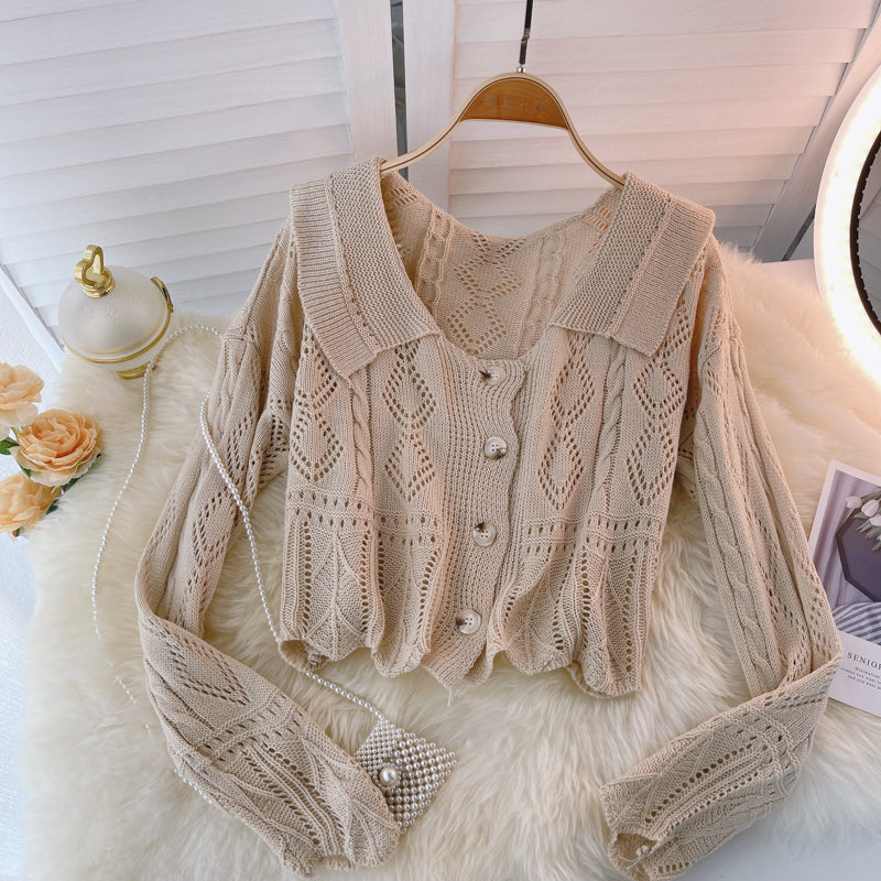 Short hollow out knitted cardigan for women in autumn  1597