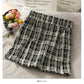 Short open navel bubble long sleeve top Plaid high waist skirt  2518