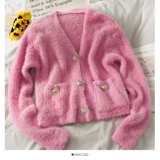 Sweater women's  new V-neck single breasted cardigan  1923