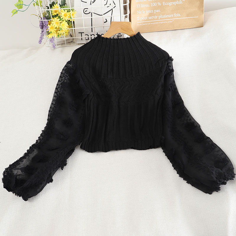 Sweet applique long sleeve cropped sweater  1478
